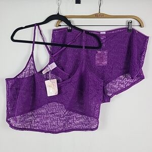 NEW SAVAGE X FENTY Sleep Set Logo Mesh Sleep Cami & Shorts Purple Size 3X